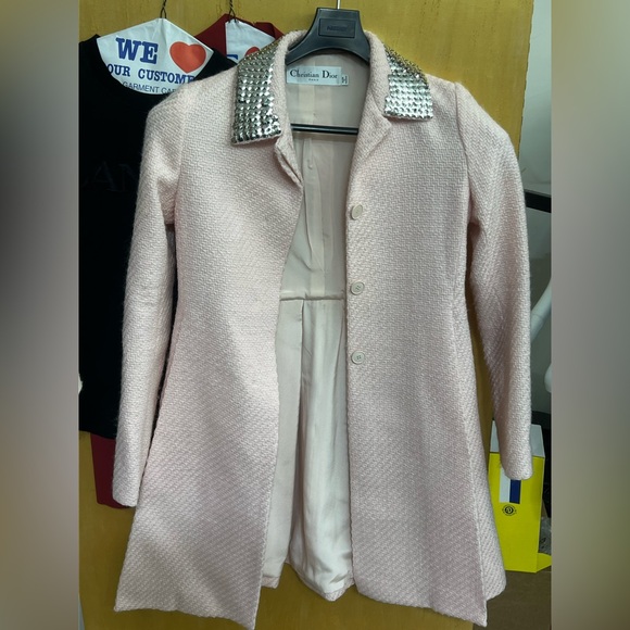 Dior Pink Trench Coat with Embellished Collar